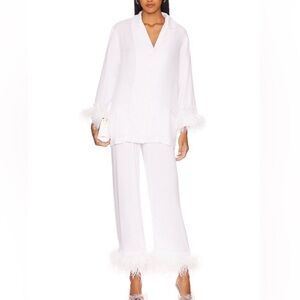 Sleeper Elegant White Pajama Set with Feather Details